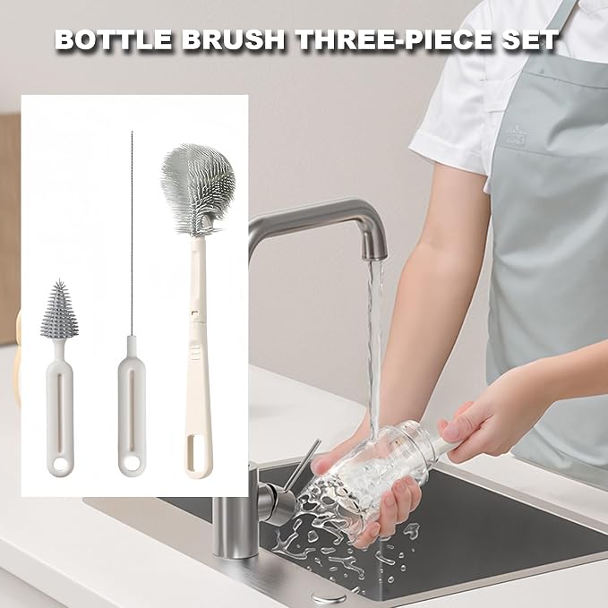 Bottle Brush Set Baby Bottle Cleaner Kit wtih Silicone Brush Nipples Brush - Image 2
