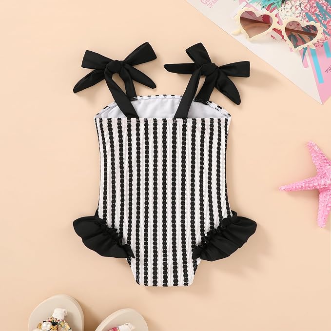 Happy Town Toddler Swimsuit Girl Solid Color Stripe One-Piece Baby Bathing Suits - Image 3
