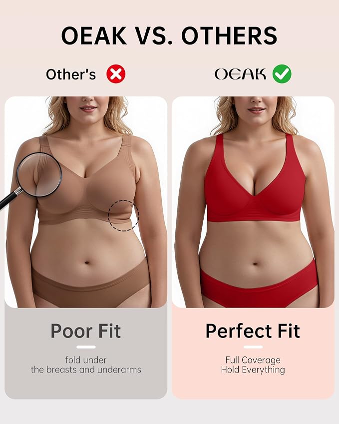 OEAK Womens Deep V Bras Wireless Comfortable Bra Supportive No Underwire Bras - Image 4