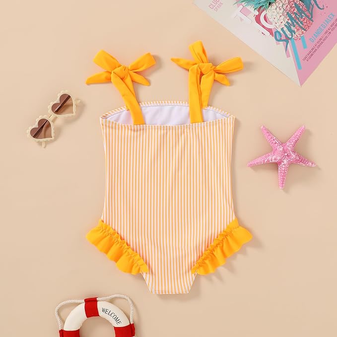 Happy Town Toddler Swimsuit Girl Solid Color Stripe One-Piece Baby Bathing Suits - Image 3