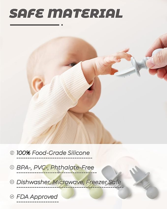 DF DUALFERV 4 Pcs Baby Spoons Self Feeding 6 Months, Silicone Baby Spoons First - Image 3
