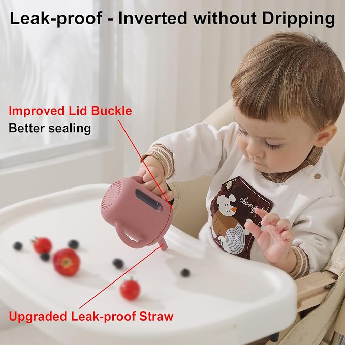 Seposeve 2 Pack Silicone Sippy Cups, Leak-Proof Baby Straw Cup - Image 4