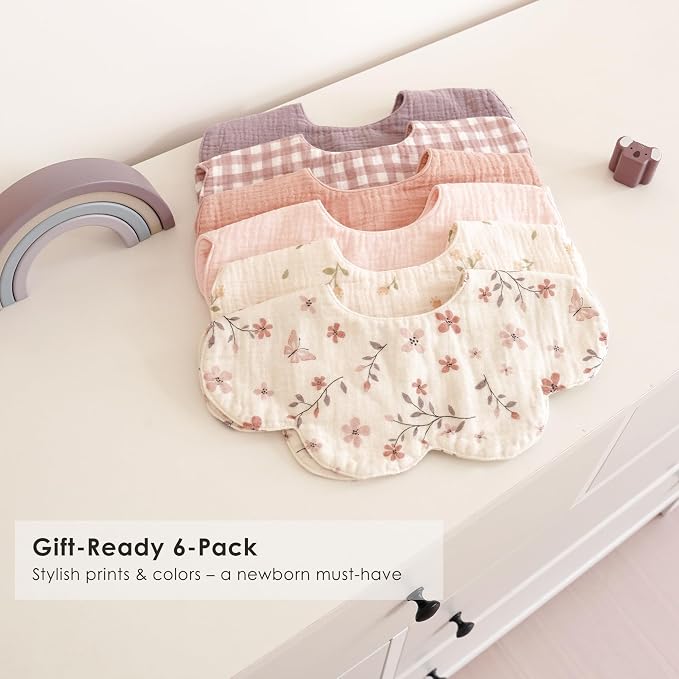 Muslin Baby Bibs, 6 Pack 100% Cotton Absorbent 360 ° Rotate Flower-Shaped - Image 7