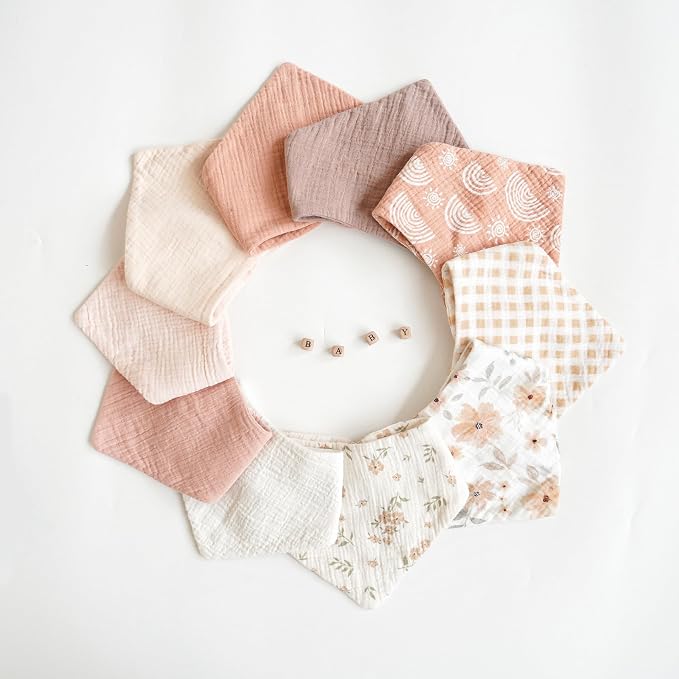 Konssy Muslin Baby Bibs 10 Pack Baby Bandana Drool Bibs 100% Cotton - Image 6