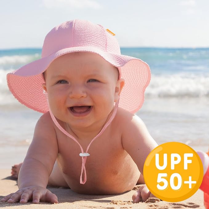 HONGTEYA Baby Sun Hat Toddler Girl Beach Hat Adjustable Outdoor Summer Hat UPF - Image 2