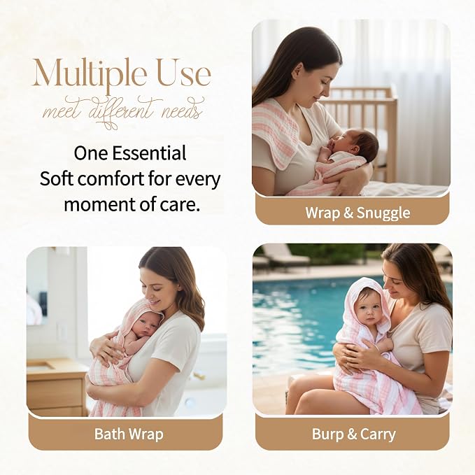 Muslin Hooded Baby Towel 4 Pack, Preuim Muslin 6 Layers Natural Cotton Baby - Image 5
