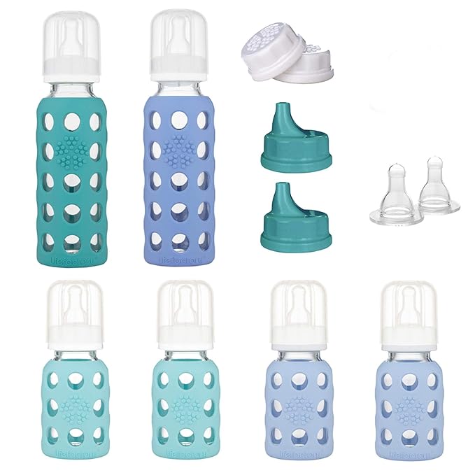 Lifefactory Baby Bottle Starter Set 12-Piece | 4 oz Mint & Blanket, 9 oz Kale & by Lifefactory