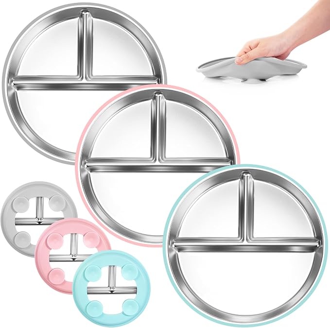 Bella's Friends Stainless Steel Toddler Plates Silicone Suction, 3 Packs by BellasFriends