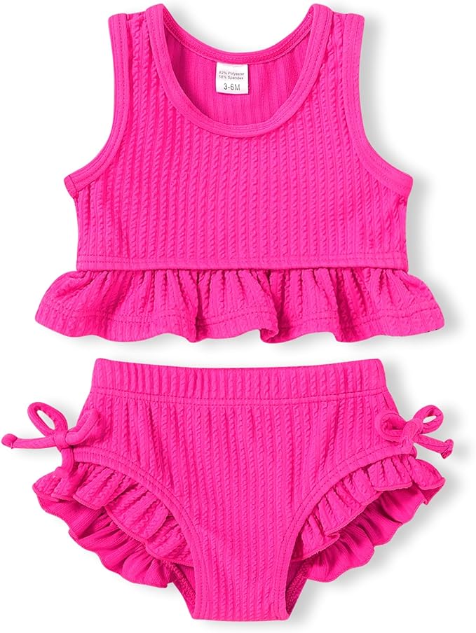 HAPPYMA Baby Swimsuit Toddler Girl Bathing Suit Summer Solid Color Bikini Set by FuntodressHappyChildhood