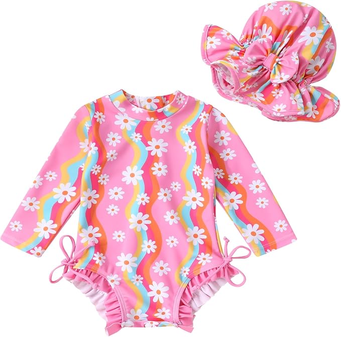 Infant Baby Girl Swimsuit One-Piece Long Sleeve Rash Guard by YOUNGERTREE