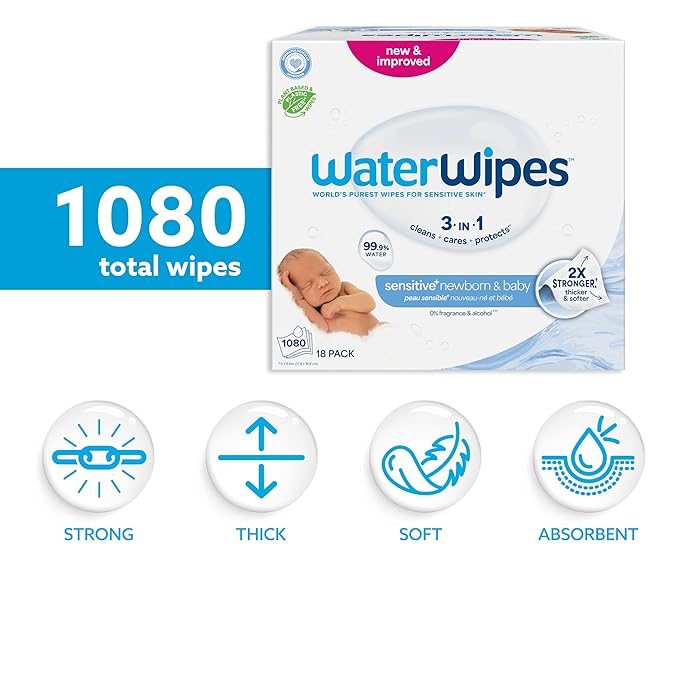 WaterWipes Sensitive+ Newborn & Baby Wipes, 3-In-1 Cleans, 99.9% Water - Image 2