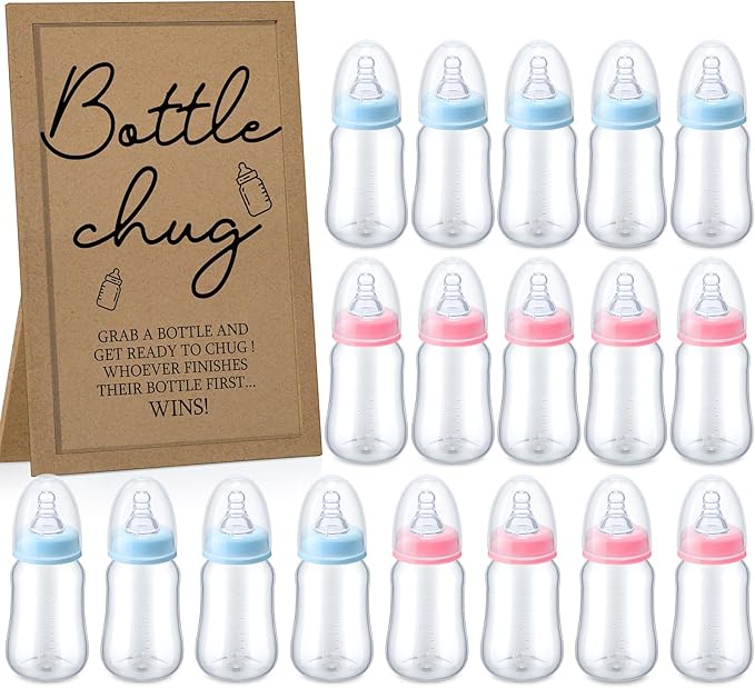 Roowest Bottle Chug Baby Shower Game Favors Including Kraft Theme Wooden Sign by Roowest