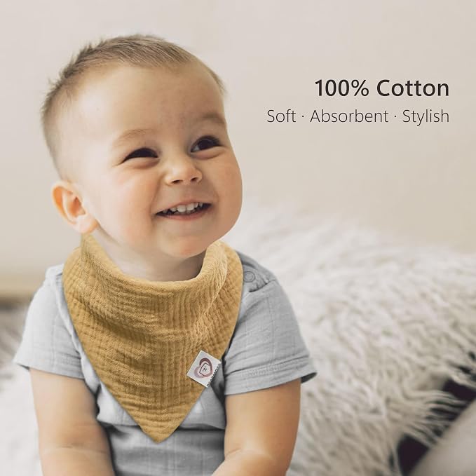 Bearmoss Muslin Baby Bibs 8 Pack Soft Bandana Bibs - Image 3