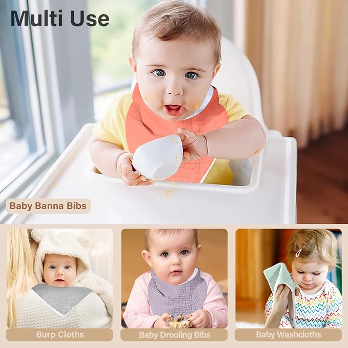 Muslin Baby Bibs, Soft Triangular Baby Bandana Drool Bibs - Image 6
