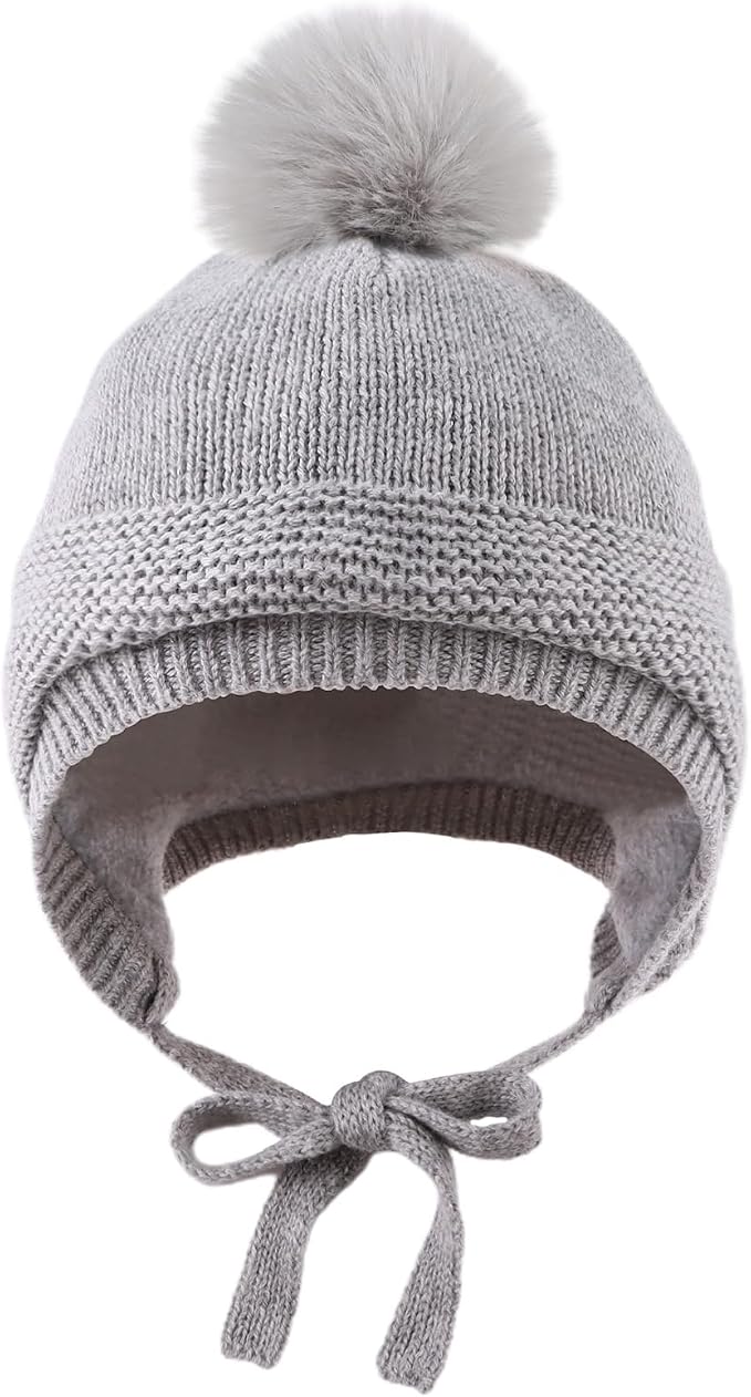 JANGANNSA Basic Winter Baby Boys Beanie Pompom Knitted Girls Hat Kids Earflap - Image 2