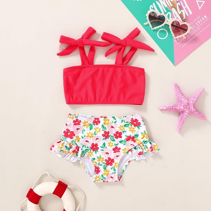 YOUNGER TREE Toddler Girls Two Pieces Swimsuit Color Block Stripe Swimwear - Image 2
