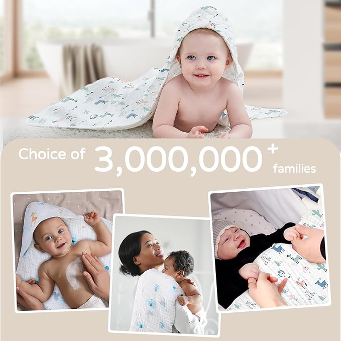 Yoofoss Hooded Baby Towels for Newborn 2 Pack 100% Muslin Organic Cotton Baby - Image 6