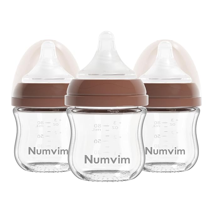 Natural Glass Baby Bottles Gentle & Extra Slow Flow, Newborn Breastfeeding by Numvim