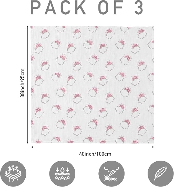 Muslin Swaddle Blankets for Newborn, 3 Pack Breathable Soft Receiving Blanket - Image 5