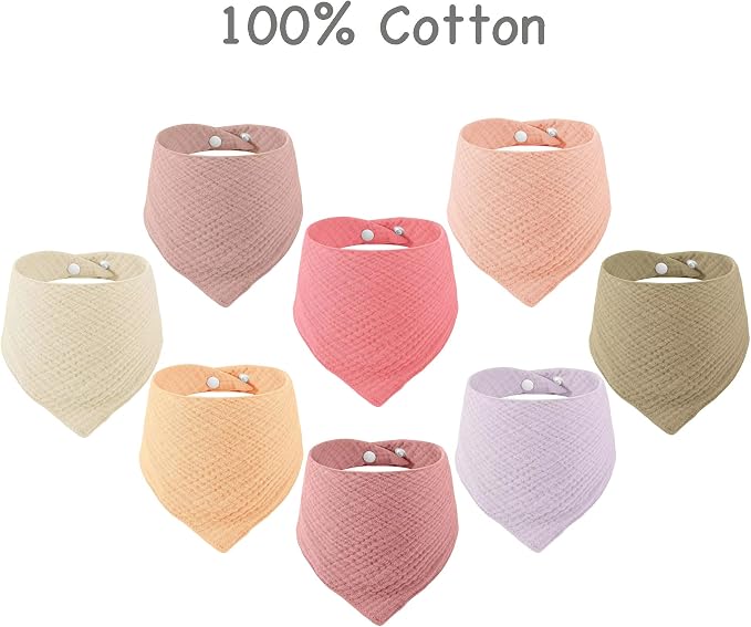 PandaEar 8 Pack Muslin Bibs for Baby Girls, 100% Cotton Baby Bandana Bibs for - Image 3