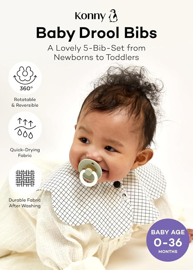 Konny Baby Bibs Set, 360 ​​° Rotate, Soft and Absorbent Bandana Drooling - Image 2