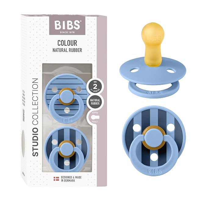 BIBS Pacifiers - Studio 2 Pack | Round Nipple Baby Pacifier | BPA Free Natural by BIBS