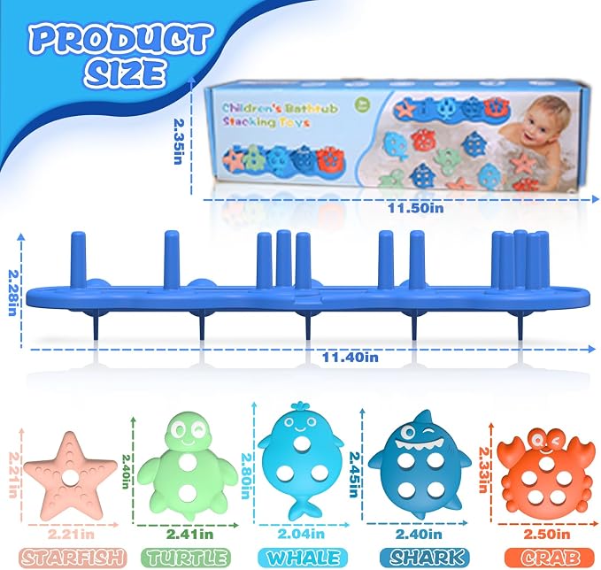 Toddler Bath Toys, Premium Silicone Mold Free Ocean Animal Shape Sorting & - Image 6