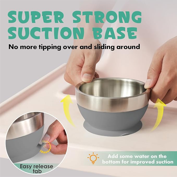 MR. CHOU Baby Bowl Set with Spoon & Fork, Insulated Double-Layer 18/8 Stainless - Image 4