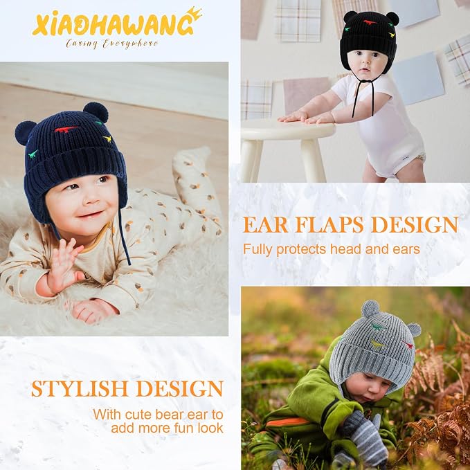 XIAOHAWANG Baby Hat Cute Bear Toddler Earflap Beanie Warm - Image 6
