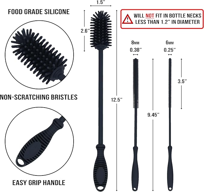 12.5" Silicone Bottle Brush & Straw Cleaner Brush Set | Water Bottle Cleaner - Image 2