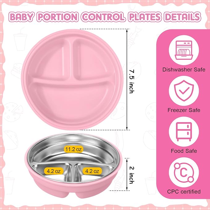 Nuogo 3 Pcs Stainless Steel Baby Suction Plates - Image 3