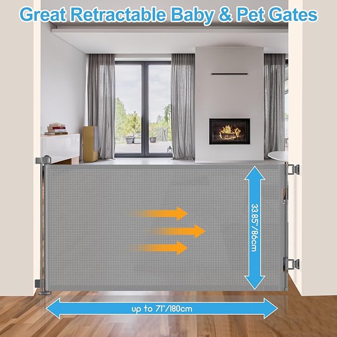 71 inch Retractable Baby Gates, EZIGO Extra Wide Baby Gate - Image 2