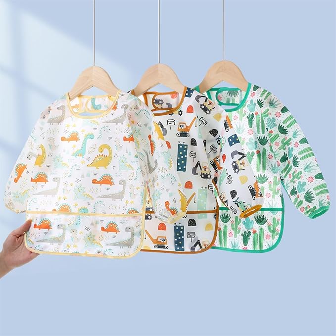 3 Pcs Waterproof Long Sleeves Baby Bibs Weaning Smock Bib 3-24 Months - Image 6