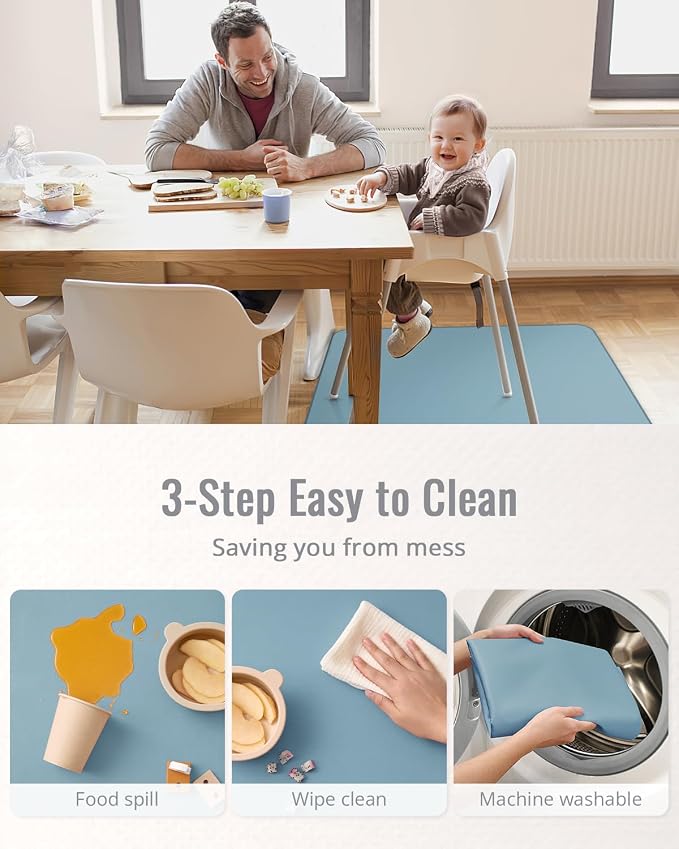 Blissful Diary Baby Splat Mat for Under High Chair, 50.4 x 50.4 Inch Wipeable - Image 5