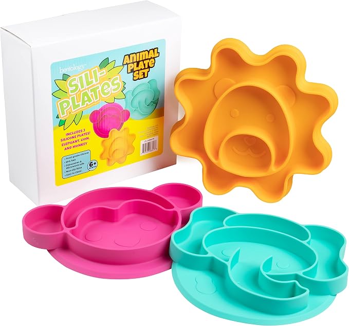 Animal Silicone Compartment Plates- 3 PK Lion, Elephant- Large Divided Sections - Image 5
