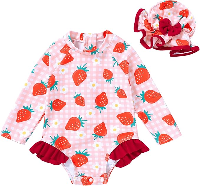 Infant Baby Girl Swimsuit One-Piece Long Sleeve Rash Guard by YOUNGERTREE