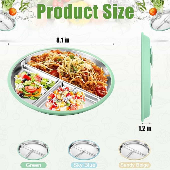 BUSOHA 3 Pack Stainless Steel Kids Plate - Image 2
