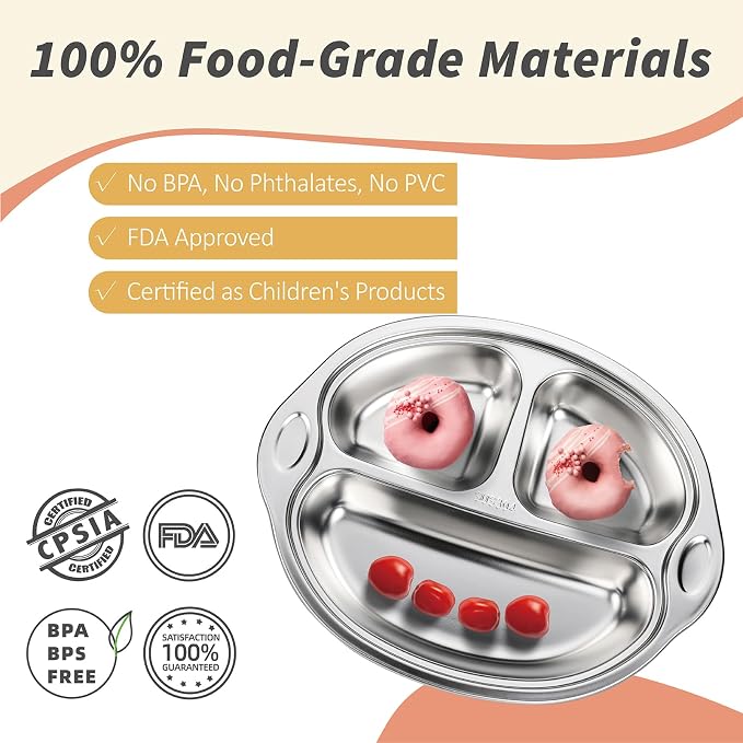 MR. CHOU Stainless Steel Divided Toddler Plate, Suction Baby Plates - Image 4
