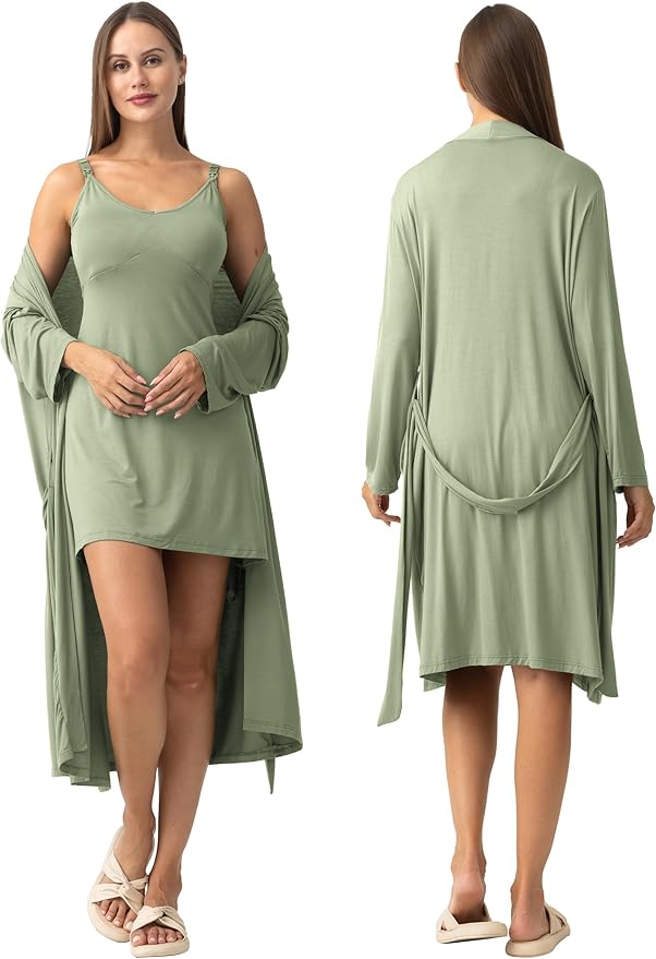 SUNNYBUY Women's Nursing Nightgown Maternity Robe Set, 3 in 1 Labor Delivery - Image 3