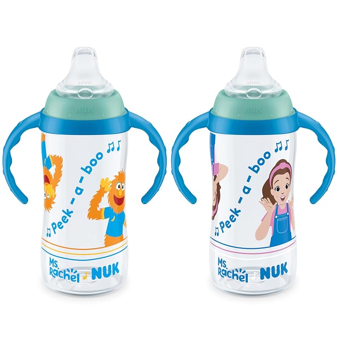 NUK Learner Cup, Ms. Rachel, 10 oz, 8+ Months, 2 Pack – Soft Spout, Easy-Grip by NUK