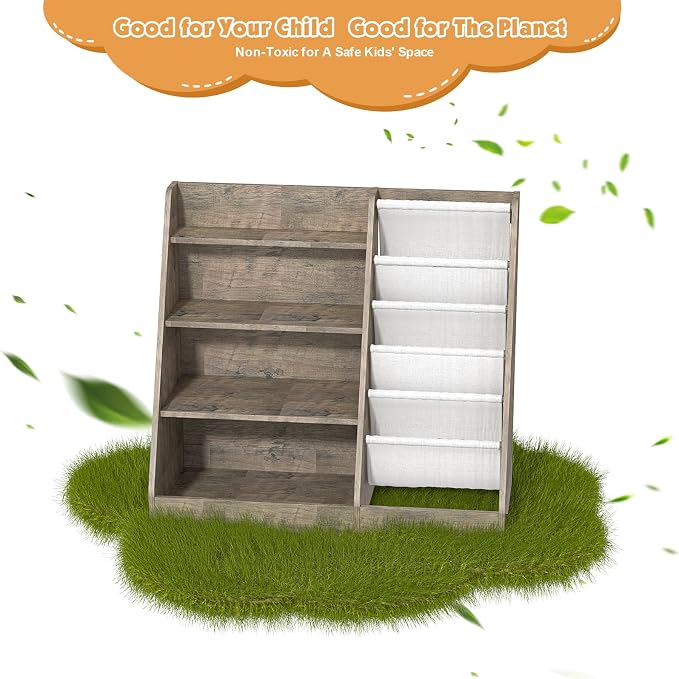 4 Tier Kids Bookshelf Wooden, Five Layer Sling Children Bookcase, Baby Toddler - Image 7