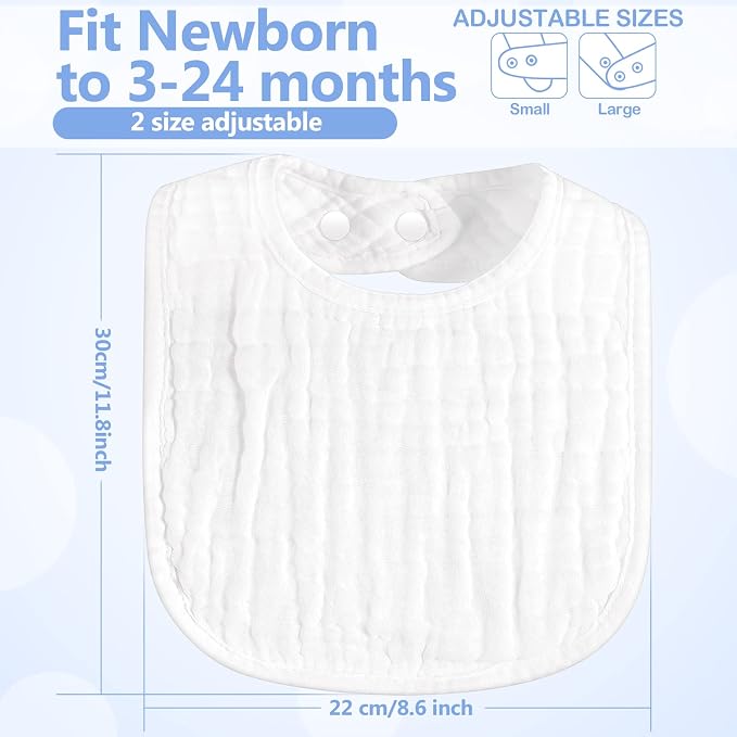 Zhanmai 20 Pack Muslin Baby Bibs Adjustable White Drool Bandana Bibs 6 - Image 2