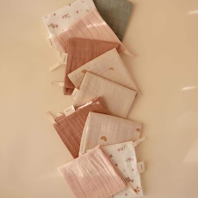 mushie Muslin Organic Cotton Washcloths 5-Pack | Soft Wipes - Image 7