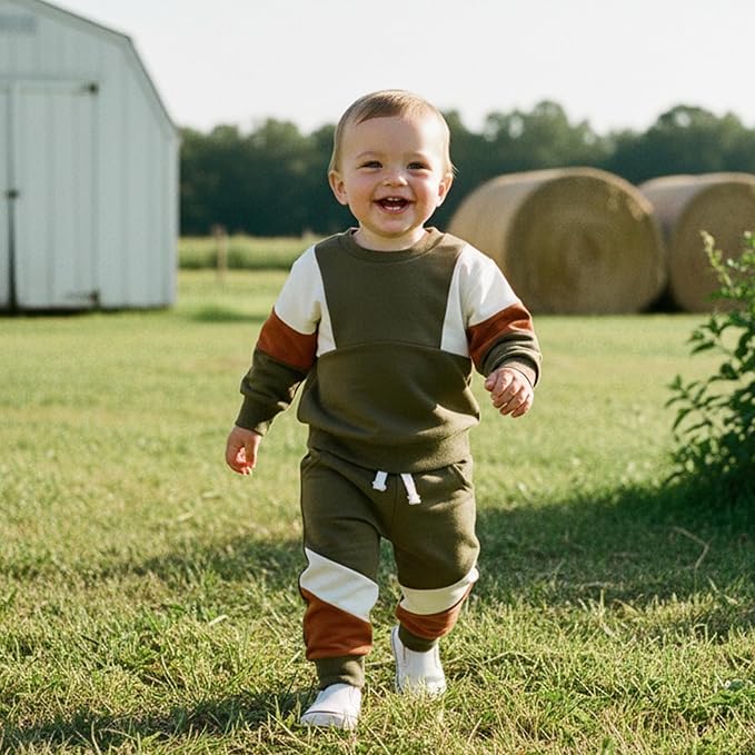 Kupretty Toddler Baby Boy Fall Winter Clothes Color Block Long Sleeve - Image 2