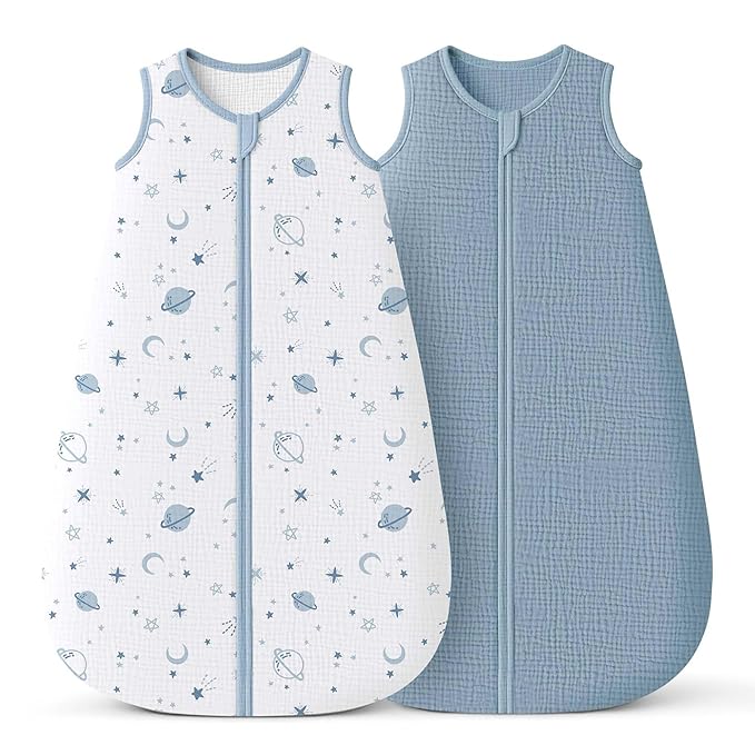 Konssy Muslin Baby Sleep Sack 6-12 Months 0.8 TOG, 2 Pack 100% Cotton Wearable by Konssy