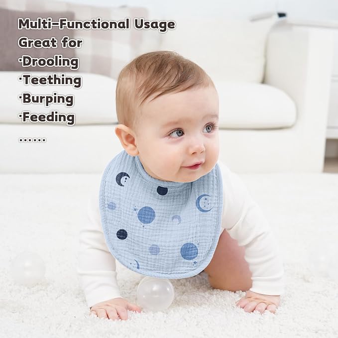 Susurration Muslin Baby Bibs 8 Pack Bandana Drool Bibs, Soft Square Adjustable - Image 5