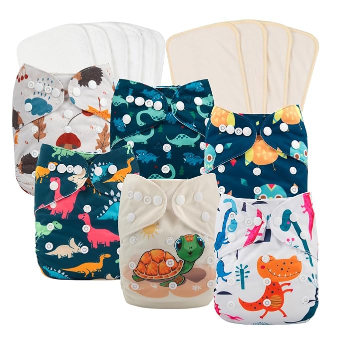 babygoal Reusable Cloth Diapers 6 Pack+10pcs Inserts, One Size Adjustable by babygoal