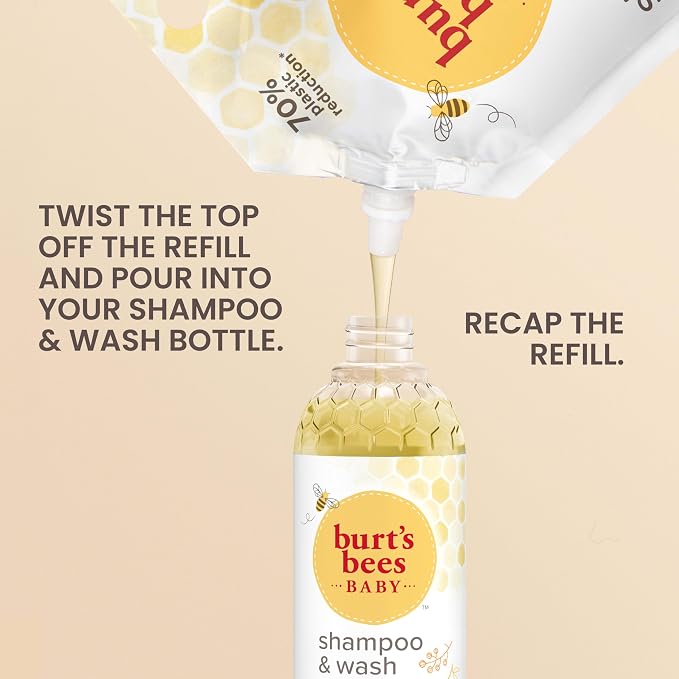 Burts Bees Baby Shampoo and Baby Wash Refill, Plant-Based Formula, - Image 3