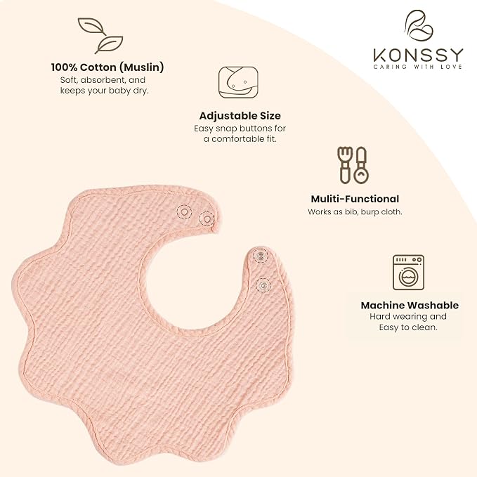 Konssy Muslin Baby Bibs 100% Cotton Absorbent Bandana Drool Bibs - Image 4