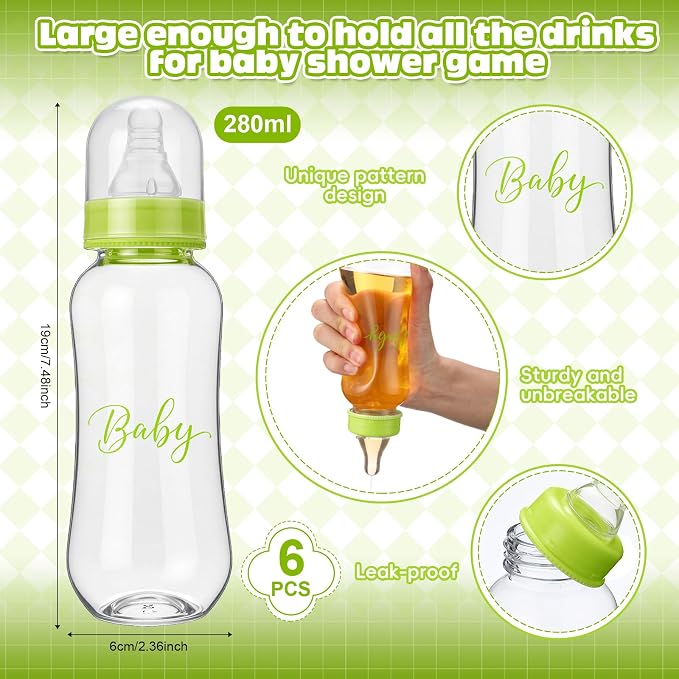 6 Sets Bottle Chug Baby Shower Games Juegos Para Plastic Baby Bottles Bibs Hat - Image 2